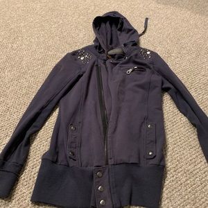 Black studded shoulder zip-up hoodie